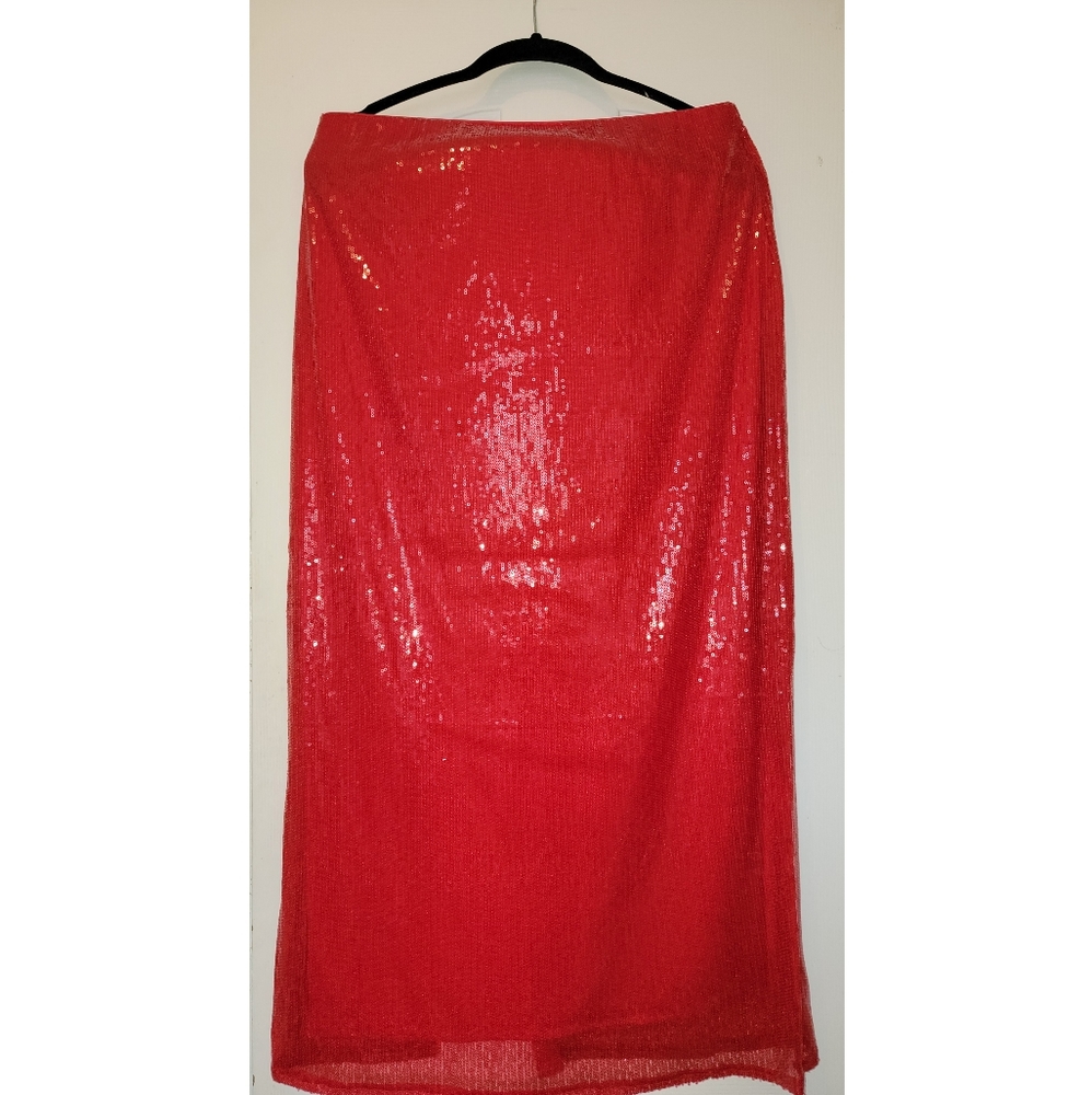 a new day Red Sequin Midi Skirt